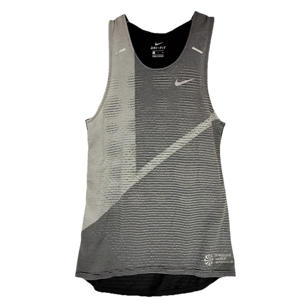 Nike Dri-FIT Tank Top Small Gray Stripe Running Athletic Gym Activewear‎